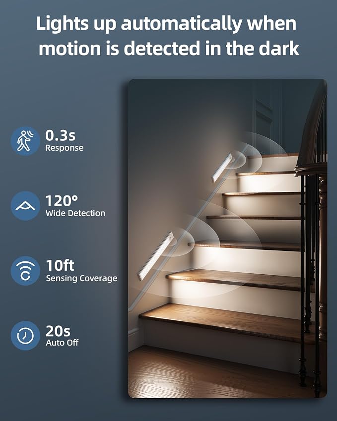 12inch Under Cabinet Lights, Motion Sensor Light Indoor, 2200mAh Rechargeable - Image 3