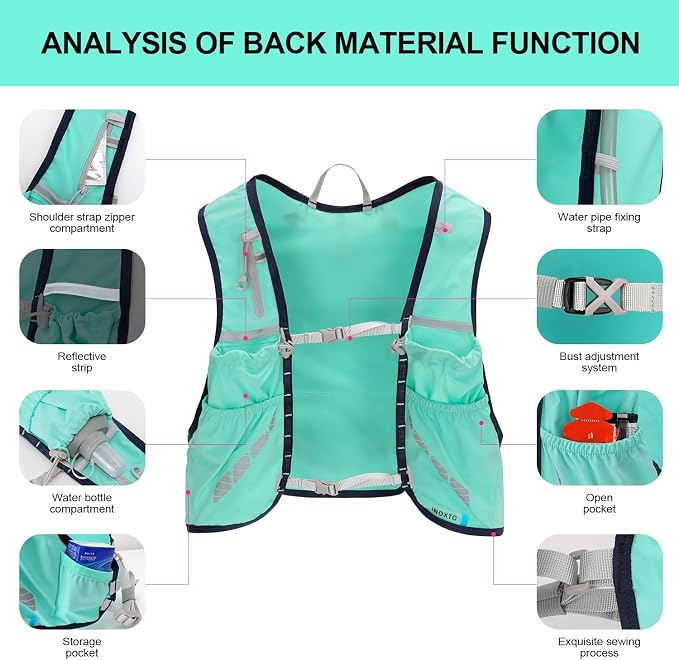 INOXTO Running Hydration Vest Backpack, Lightweight Insulated Pack - Image 3