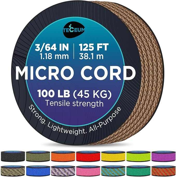 TECEUM Micro Paracord – 1.18 mm X 125 ft – Micro Utility Cord – Thin Braided by TECEUM