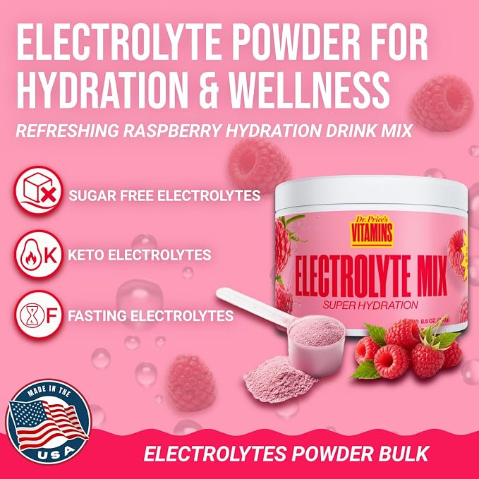 Dr. Price’s Electrolytes Powder Bulk – Raspberry, 90 Servings | Sugar Free - Image 3
