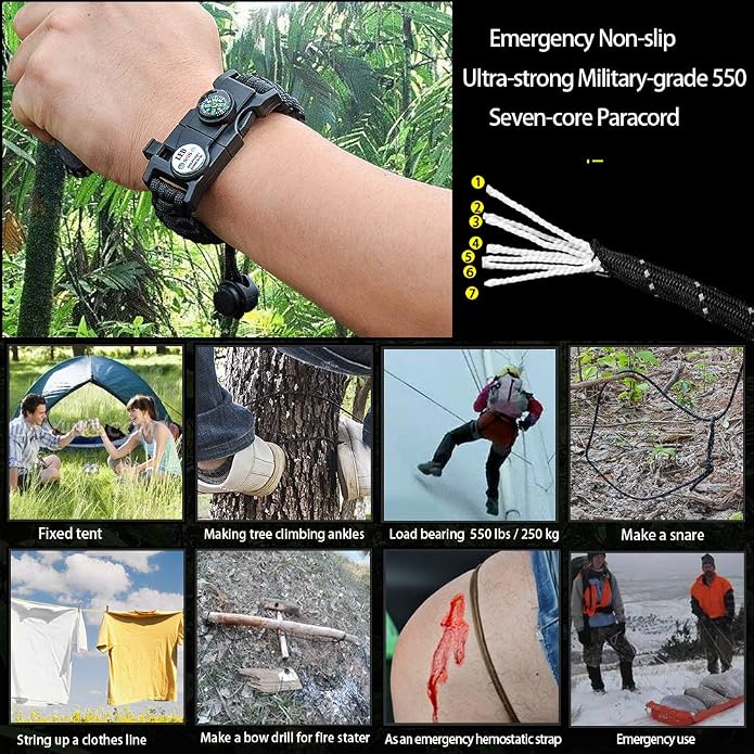 Survival Paracord Bracelet, Fire Starter, Waterproof SOS Light, Adjustable AK87 - Image 5