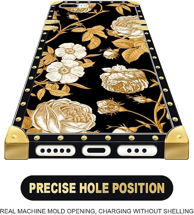 Compatible with iPhone 8 7 SE Case, Blooming Rose Golden Flower Luxury Golden - Image 5