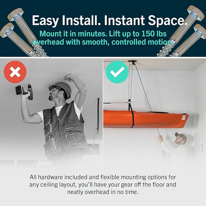 StoreYourBoard Kayak and Canoe Ceiling Hoist – Overhead Garage Storage Rack - Image 4
