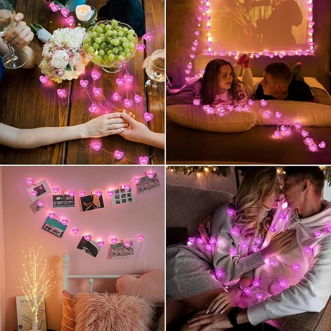 10FT Pink Heart Fairy Lights Battery Operated - Image 4