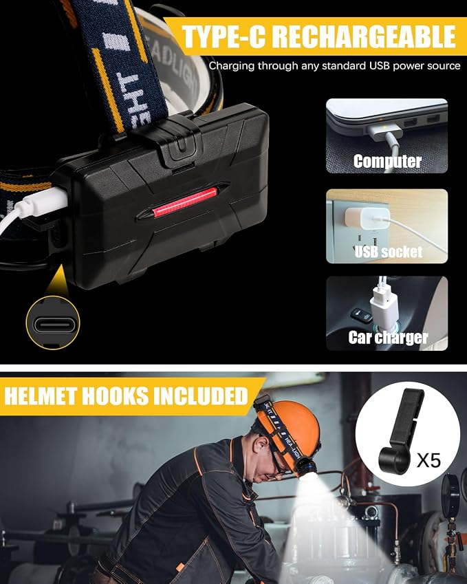 Rechargeable Headlamp, 8 LED Headlamp Flashlight 18000 Lumen 8 Modes - Image 5