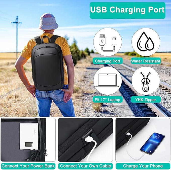 Business Backpack for Men 17 Inch, Slim & Expandable Waterproof Travel Laptop - Image 2