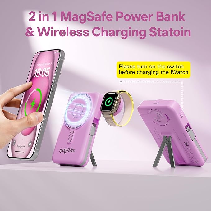 Magnetic Portable Charger Built-in Cables, 10000mAh Fast Charging Wireless - Image 2