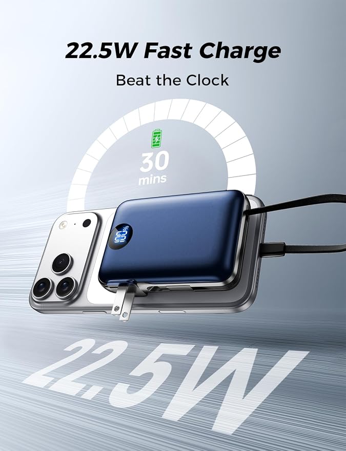 Portable Charger with Built-in Cables & Wall Plug, 10000mAh Power Bank - Image 3