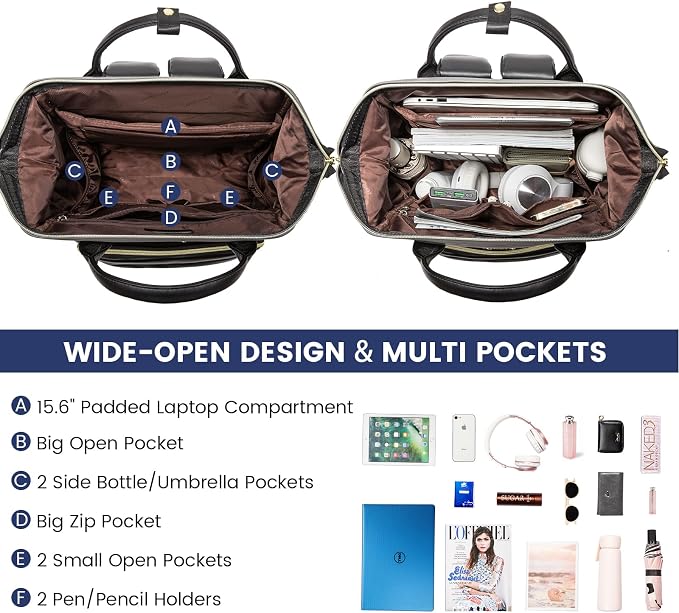 LOVEVOOK Leather Backpack for Women, 15.6 inch Leather Laptop Backpacks Women - Image 2