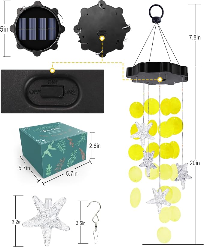 Toodour Solar Wind Chimes for Outside, Shells Light Gifts for Mom Grandma Women - Image 7