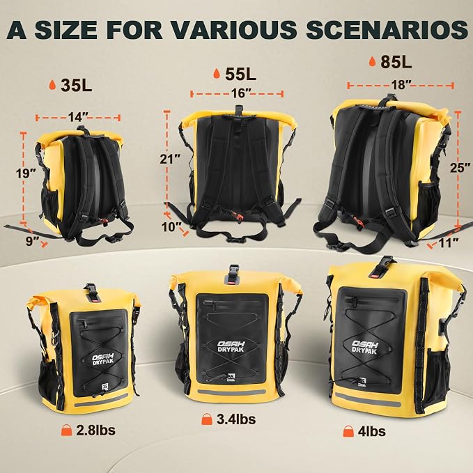 OSAH DRYPAK Waterproof Backpack Dry Bag 35L/55L/85L– Heavy Duty Roll-Top Hiking - Image 2