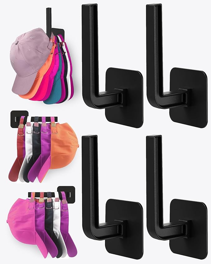 Hat Rack for Hat Storage, Strong Adhesive Hat Hooks for Wall Organizer for by Sunfanie