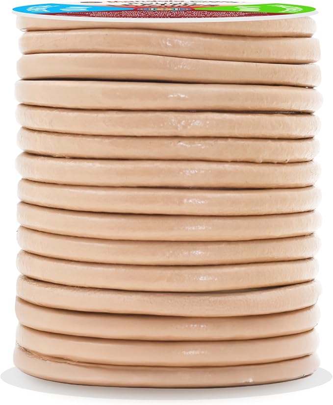 Mandala Crafts Round Genuine Beige Leather Cord - Image 2