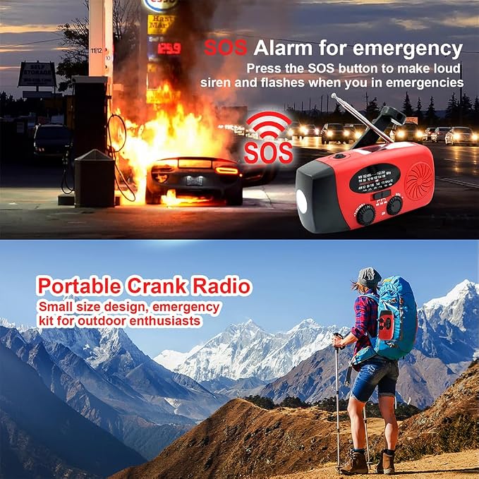 Emergency Hand Crank Radio, 2000mAh/7400mWh NOAA Weather Radio Battery Operated - Image 6
