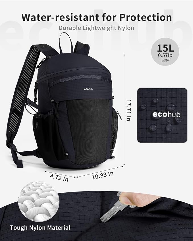 ECOHUB 15L Lightweight Casual Daypack, Packable Backpack - Image 6