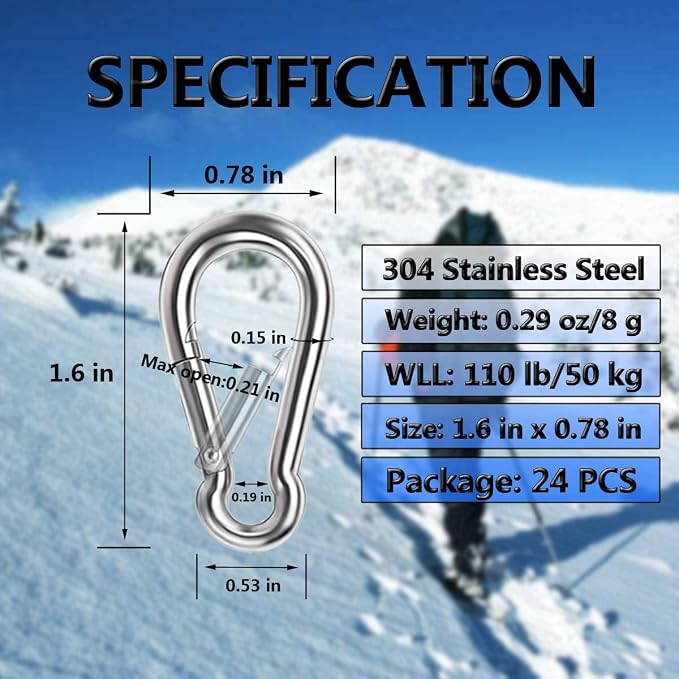 Spring Snap Hooks, 304 Stainless Steel Metal Clip Heavy Duty Rope Connector - Image 2