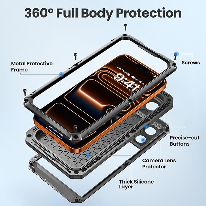 Mitywah Waterproof Case for iPhone 17 Pro, Rugged Metal Case - Image 5