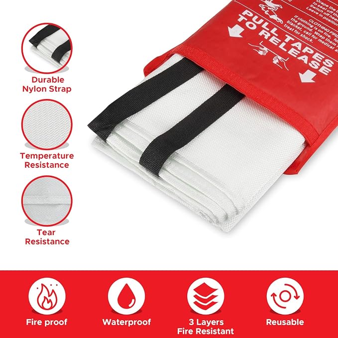 Emergency Fire Blanket for Home and Kitchen 2 Pack 40” x 40” Fiberglass Fire - Image 6