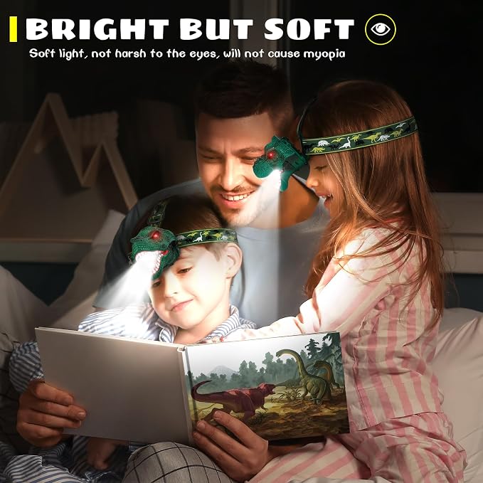 Dysaim Kids Headlamp, Rechargeable T-Rex Dinosaur Headlamp - Image 2