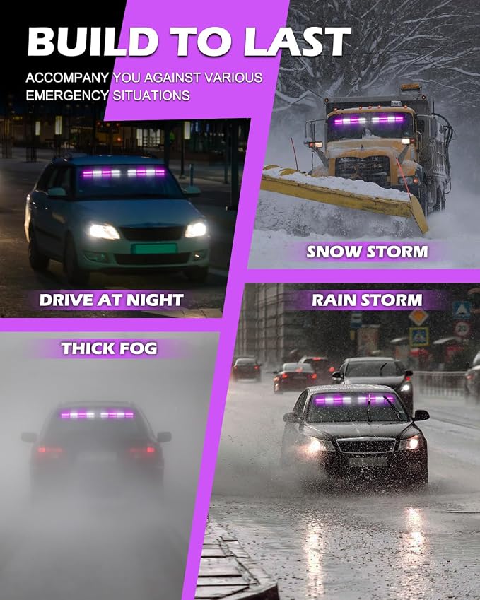 HLauto 604N Emergency Dash Strobe Lights: 2x16.8 inch Purple White Security - Image 8