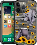 for iPhone 14 Pro Case, Cute Little Elephant Sunflower White Line Art Pattern by FKBRCL4U