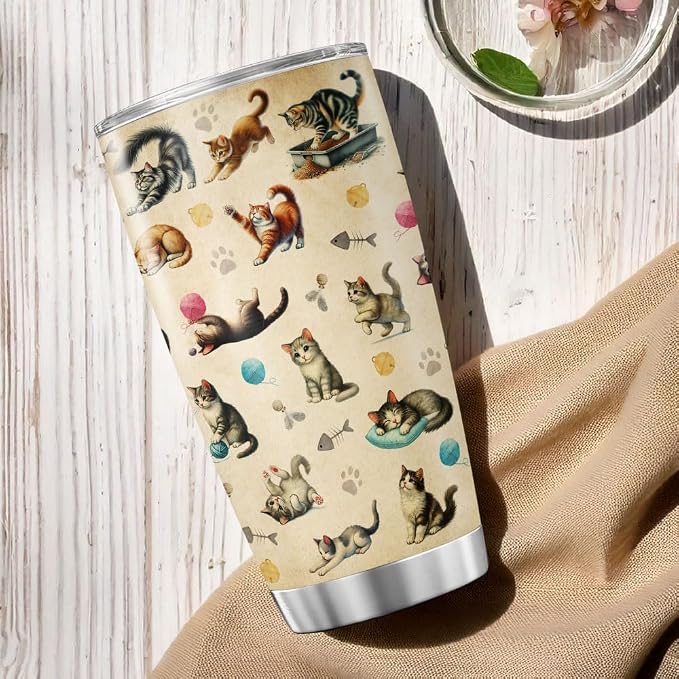 Cute Cat Pattern Travel Mug, 20oz Insulated Stainless Steel Tumbler - Image 5