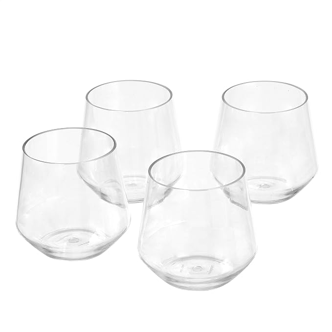 Amazon Basics Tritan Glasses, Dishwasher Safe, BPA-Free Plastic, Stemless Wine by AmazonBasics