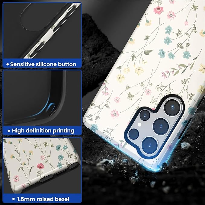 for Samsung Galaxy S25 Ultra Case, HL2 Beige Flower Branch Hybrid 2 Layer Hard - Image 3