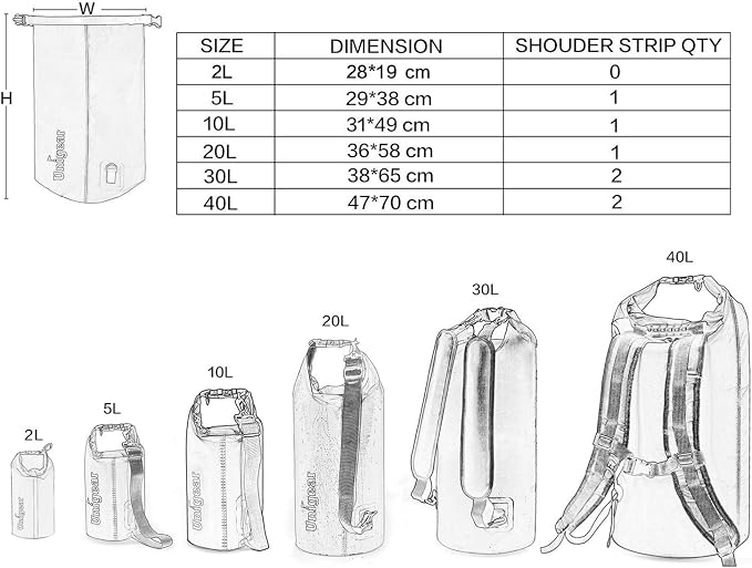 Unigear Dry Bag Waterproof, 2L/5L/10L/20L/30L/40L Floating and Lightweight Bags - Image 4