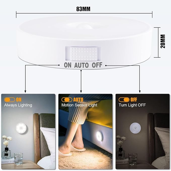6 Pack Motion Sensor Light Indoor, Electight Night Light USB Rechargeable - Image 2