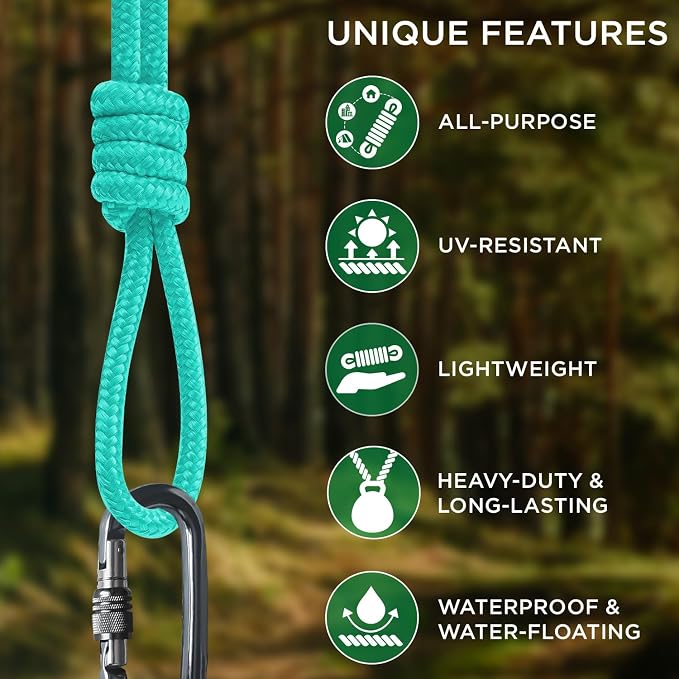 TECEUM Rope – 90 Feet x 1/4 Inch – Green Wave – Strong All-Purpose Utility Rope - Image 4
