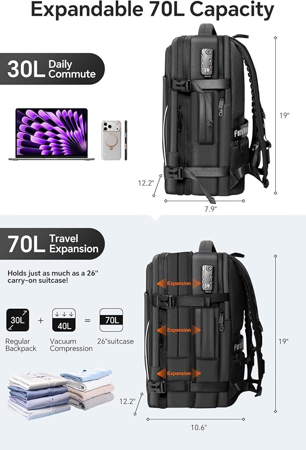 Vacuum Backpack Travel, 70L Expandable Carry On Backpack - Image 4
