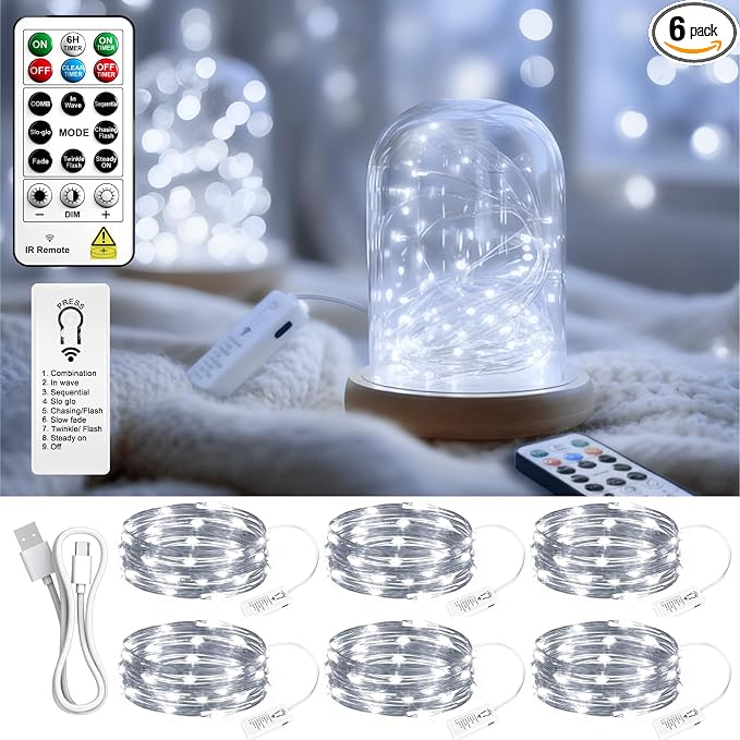 ZSJWL 6 Pack Rechargeable Fairy Lights by ZSJWL
