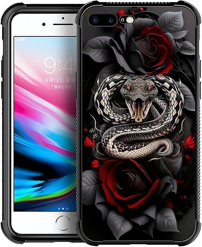 for iPhone 7/8 Case, Entwined Rose Snake Pattern Graphic Design Girl Boy Soft by FKBRCL4U