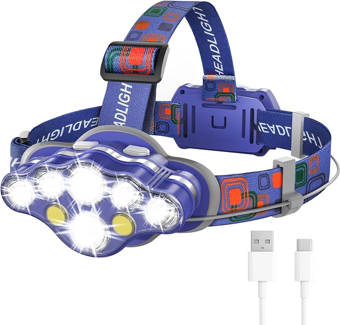 MIOISY Headlamp Rechargeable, 8 LED Super Bright Head Lamp by MIOISY
