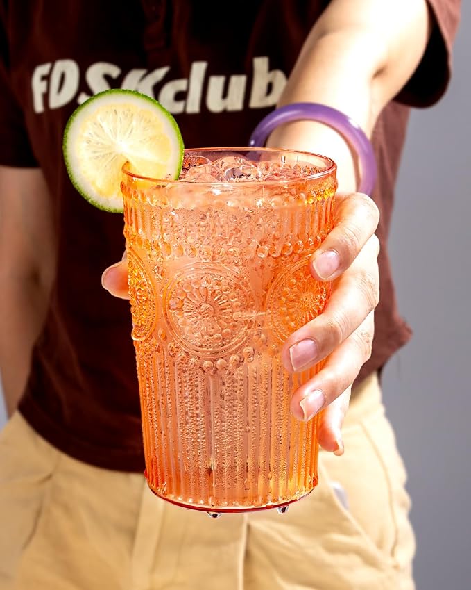 Ciaell 12 Pack Romantic Plastic Water Glasses - 14 Oz Amber Vintage Drinking - Image 5