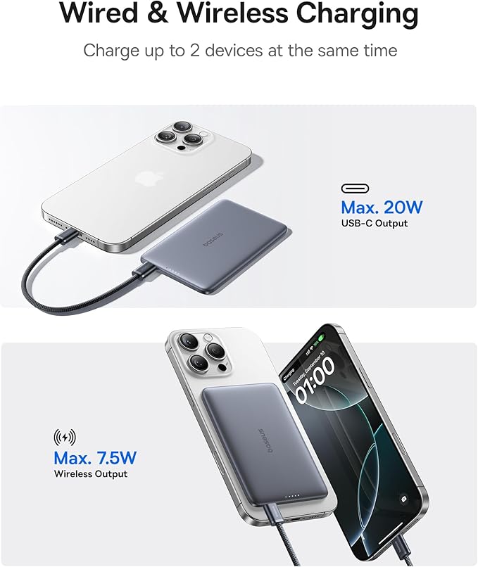 Baseus Picogo Power Bank, 0.3" Ultra Slim 5000mAh MagSafe Portable Charger - Image 6