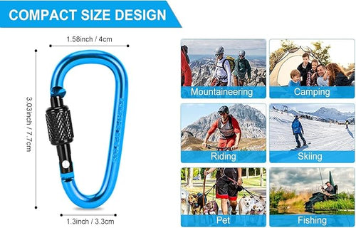 10 Pack Aluminum D Ring Key Rings Hiking Clips Locking Carabiner - Image 2