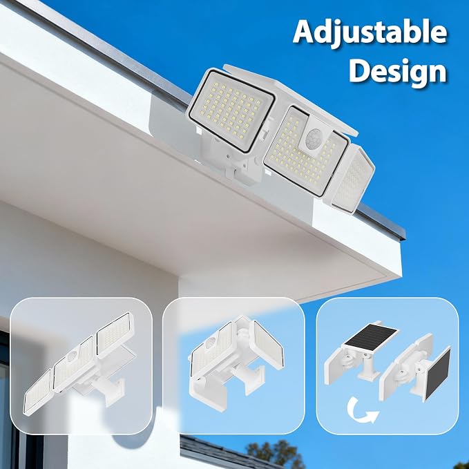 INCX Solar Motion Sensor Lights Outdoor, 3 Heads Security Lights Solar Powered - Image 3