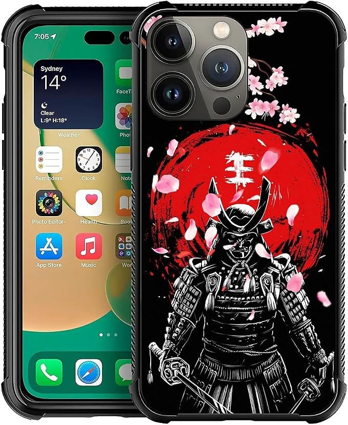 for iPhone 14 Pro Max Case, Sakura Japanese Samurai Pattern Graphic Design Girl by FKBRCL4U