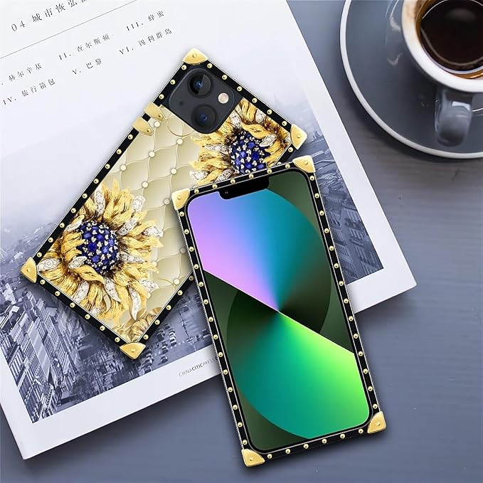 Compatible with iPhone 13 Case, Sunflower Diamonds Leather Luxury Golden - Image 6