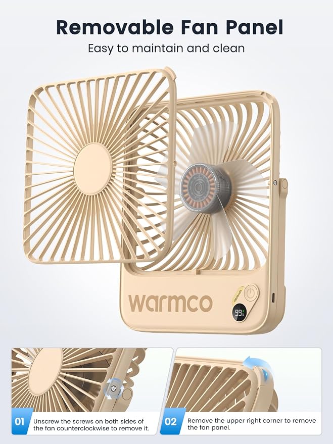 Warmco 10000mAh Portable Travel Fan 7-inch, Max 24H Runtime, Ultra-thin Quiet - Image 7