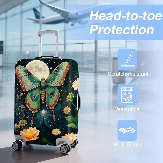 Moonlit Butterfly Flower MothTravel Luggage Cover -Stretchable Airplane - Image 3
