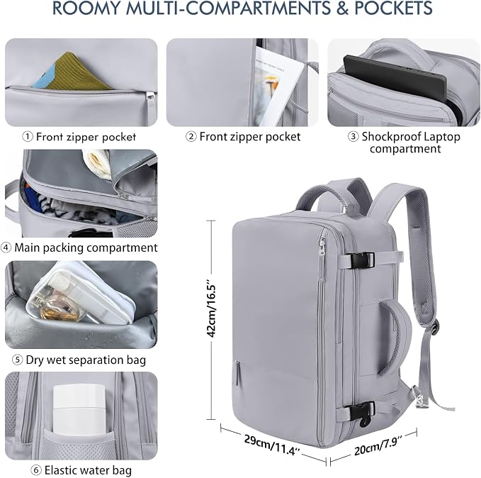 Beraliy Travel Backpack, Personal Item Bag Ailrline Approved, 17.3 Inch Laptop - Image 4