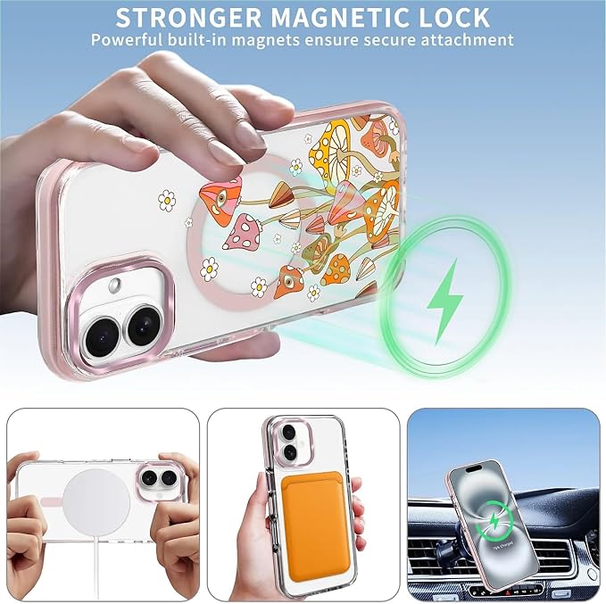 Case for iPhone 16 Plus, Retro Mushroom Sunflower Phone Case Design，for Women - Image 3