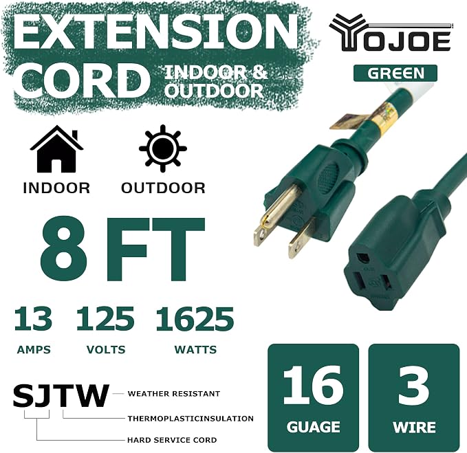 YOJOE Indoor Outdoor Extension Cord, 3 Prong 13A Weatherproof Power Cord - Image 2