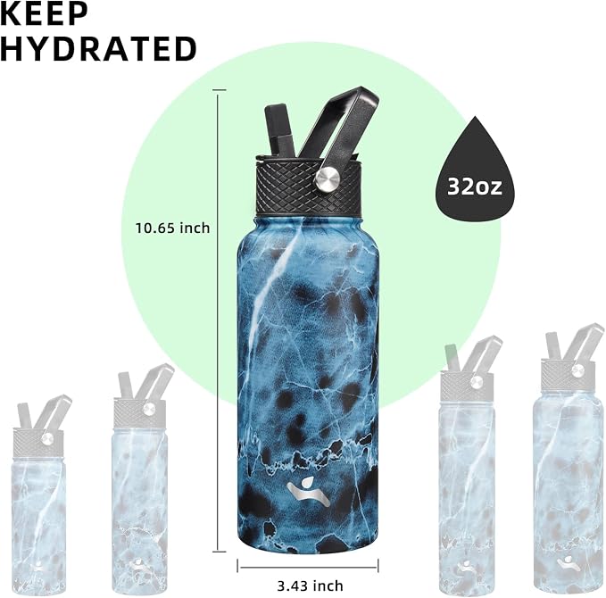 Konokyo 32 oz Insulated Water Bottle Stainless Steel Sport Bottles - Image 5