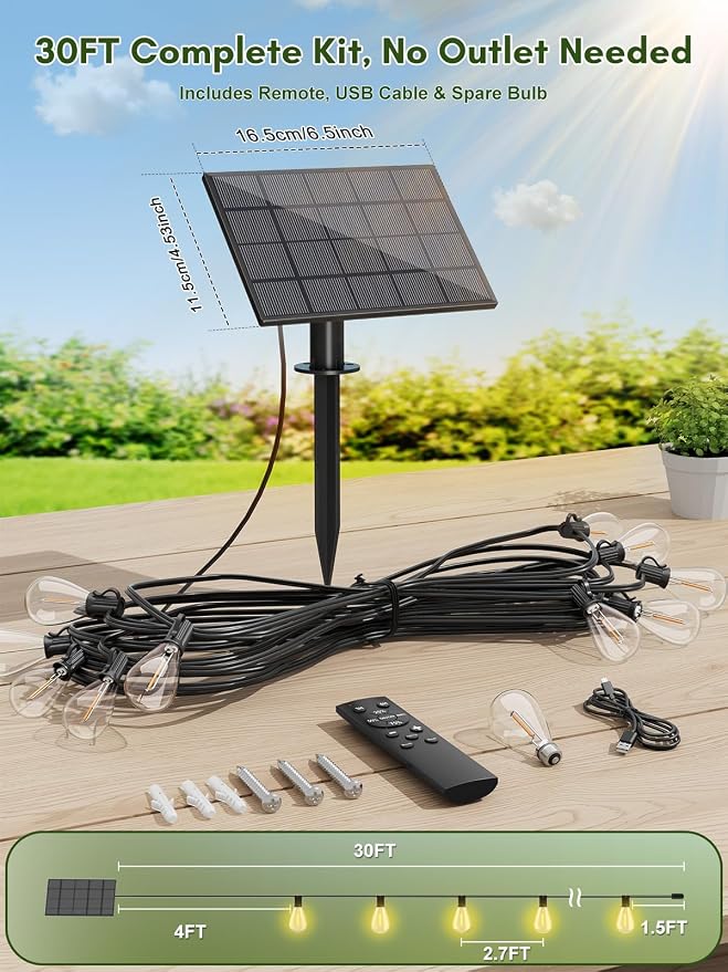 30FT Solar String Lights Outdoor Waterproof, 10+1 LED Solar Powered Lights - Image 6