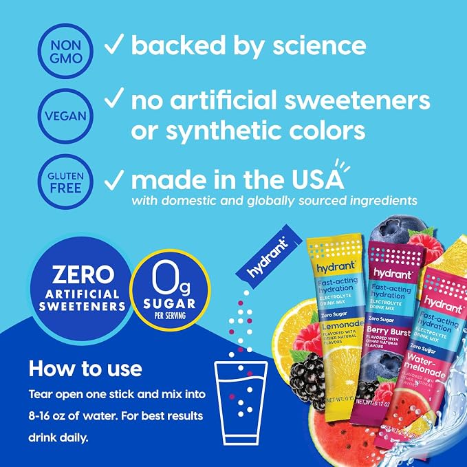 HYDRANT Hydrate Zero Sugar, Individual Hydration Electrolyte Powder Stick - Image 3