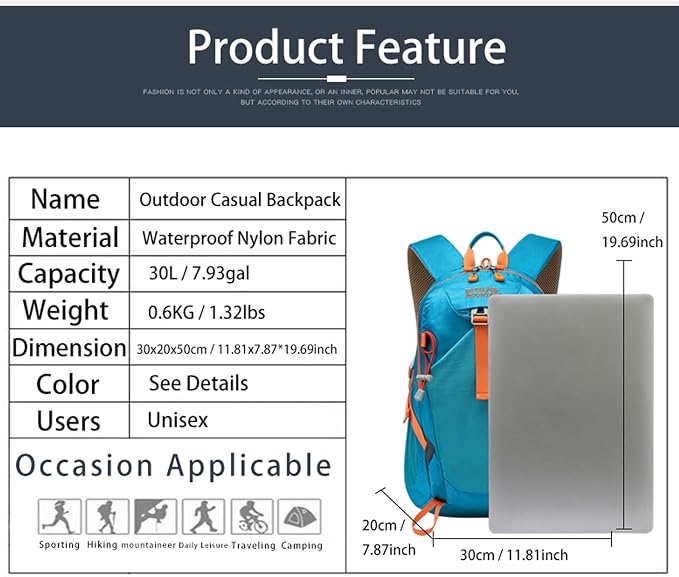 Hiking Backpack 30L Foldable Travel Daypack - Image 2
